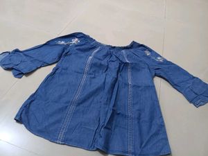 Denim Off-Shoulder Embroidered Top
