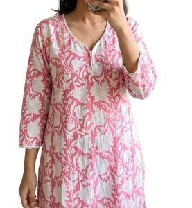 Pink & White Floral Kurta