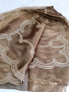 Elegant Embroidered Brown Saree