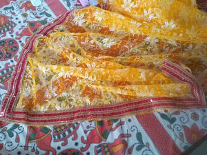 Kids Yellow Floral Net Saree