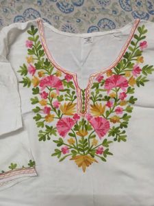 White Kurta with Floral Embroidery