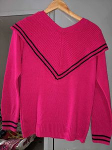 Pink Knit Sweater with Sailor Collar