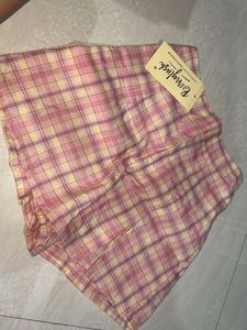 Pink Plaid High-Waisted Shorts