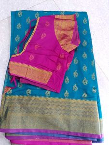 Beautiful Teal Saree with Pink Blouse