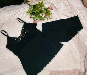 Elegant Black Camisole with Rhinestones