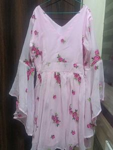Beautiful Pink Floral Bell Sleeve dress
