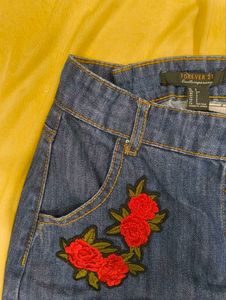 Forever 21 Floral Denim Mini Skirt (Made in China)