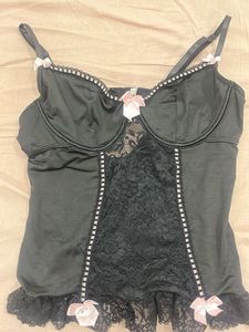 Black Lace Trim Corset Camisole