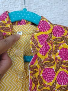 Yellow Kurta Set with printed Jacket
