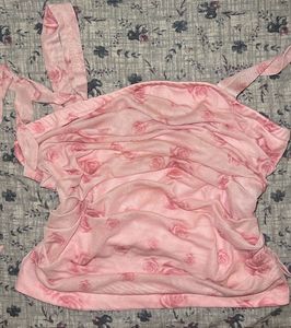 Sheer Rose Print Ruched Top