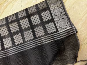 Elegant Black Duptta with Silver Checks