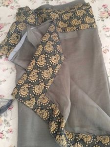 Elegant Grey Saree with Brocade Blouse