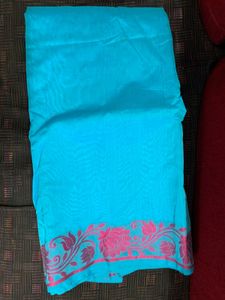 Blue &amp; Pink Saree Without Blouse