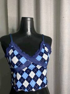 Argyle Lace Trim Crop Top
