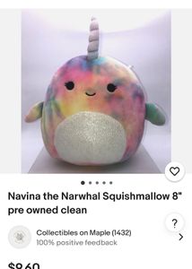 Navina the Narwhal Squishmallow 8" pre owned clean