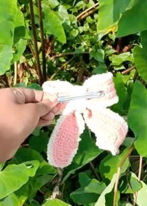 Crochet Pink Bow Hair Clip