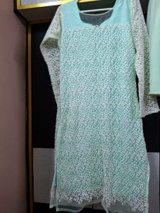 Pastel Green Embroidered Kurti Set