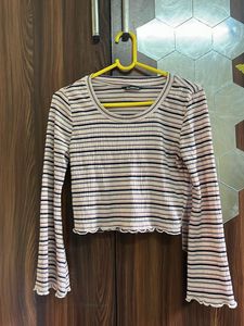 Striped Bell Sleeve Cropped Top