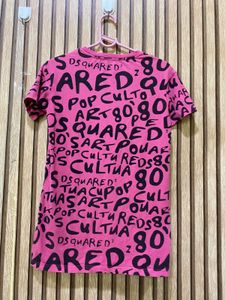 Pink Graphic Print T-Shirt stretchy l 26 half