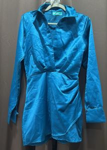 Stunning Teal Satin Wrap Dress