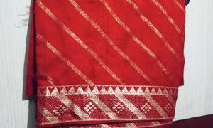 Elegant Red Striped Saree