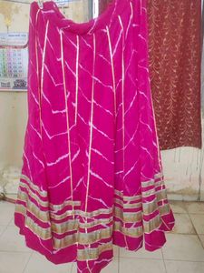 Vibrant Pink Ethnic Skirt with Gold Border