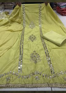 Beautiful Yellow Kurta Set with Mirror Work