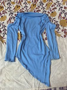 Sky Blue Asymmetrical Long Sleeve Top