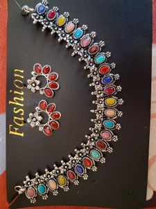 Boho Multi-Color Stone Necklace & Earring Se