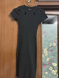 Black Ribbed Cut-Out Dress