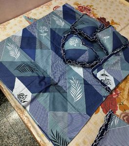 Blue Geometric Leaf Print Bedsheet Set