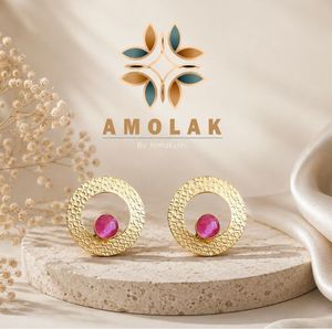 Elegant Gold Tone Stud Earrings with Pink Stone