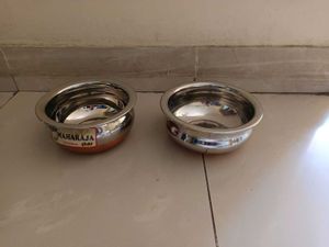 Unused 2 Pieces Stainless Steel Bowls Copper Base
