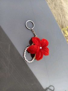 Cute Red Flower Pearl Keychain