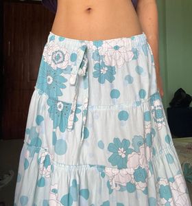 Blue Floral Tiered Midi Skirt