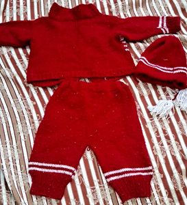 Red Knitted Baby Outfit with Hat