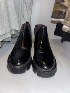 Black Patent Chunky Chelsea Boots