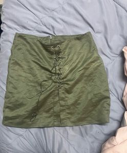 Green Lace-Up Mini Skirt