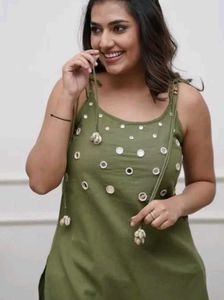 Green Mirror Work Kurta