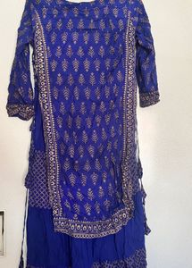 Vibrant Blue Kurta with Gold Print