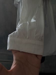 White Button-Up Blouse with Oversized Collar
