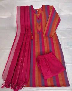 Vibrant Striped Kurta Set with Dupatta