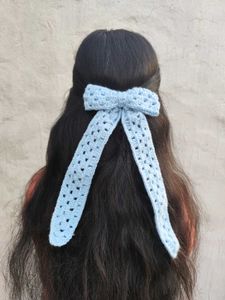 Handmade Blue 💙 Crochet Bow 🎀 Hair Clip