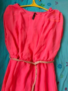 Chic Pink Maxi Dress with Belt
