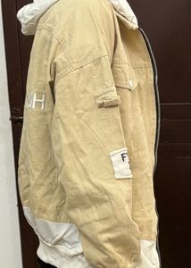 Beige Hooded Casual Jacket