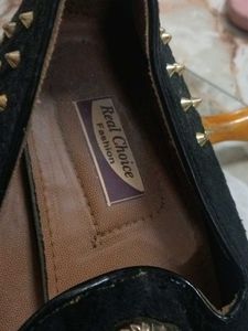 Black velvet studded loafers with gold medusa Embl