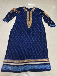 Royal Blue Embroidered Kurta with Intricate Gold N