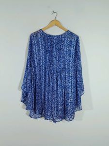 Navy Blue Printed A Line Top For Women's