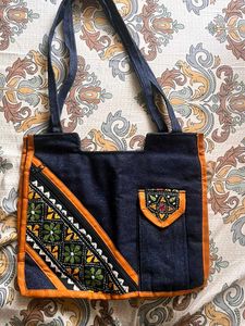 Embroidered Denim Shoulder Bag
