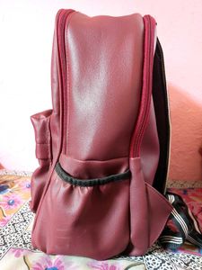 Maroon Backpack with Teddy Charm